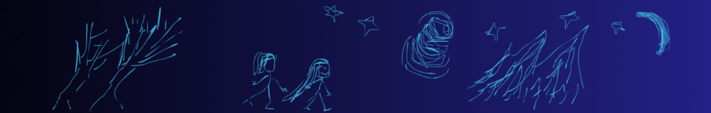 A.U.Rai - Hand-drawn imagery of Launa and Erik in Erinworld Forest.
