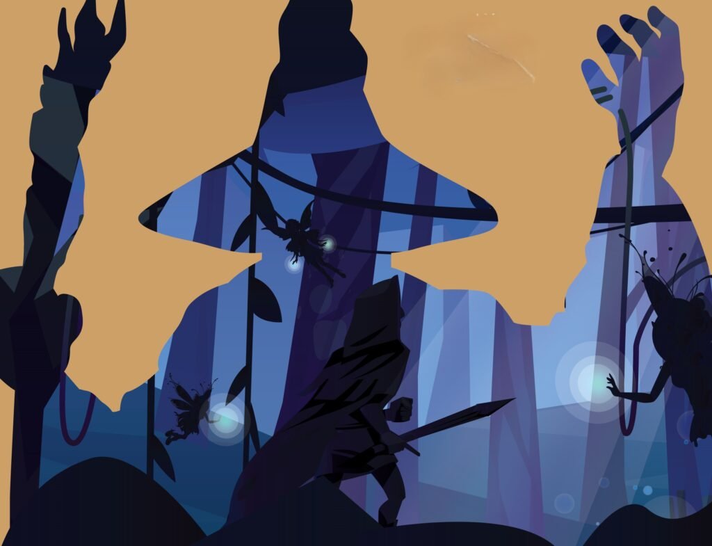 Erik Johalson flees the kingdom of Erinworld through the forest as the invading forces of Sora advance.
